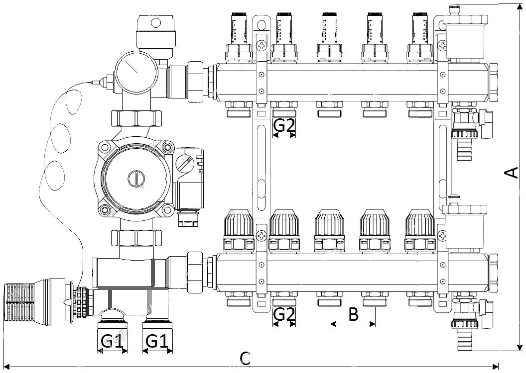 Подключение коллектора теплого пола к системе Комплект обвязка для теплого пола EKONOM-A частотный насос PUMPMAN 2 выхода +EK