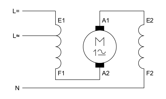 Подключение коллекторного двигателя переменного тока Файл:Universeelmotor.svg - Википедия
