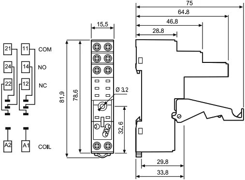 Подключение колодки реле 95.95.3 FINDER - Socket PIN: 8; 10A; 250VAC; Mounting: DIN; Leads: screw termina