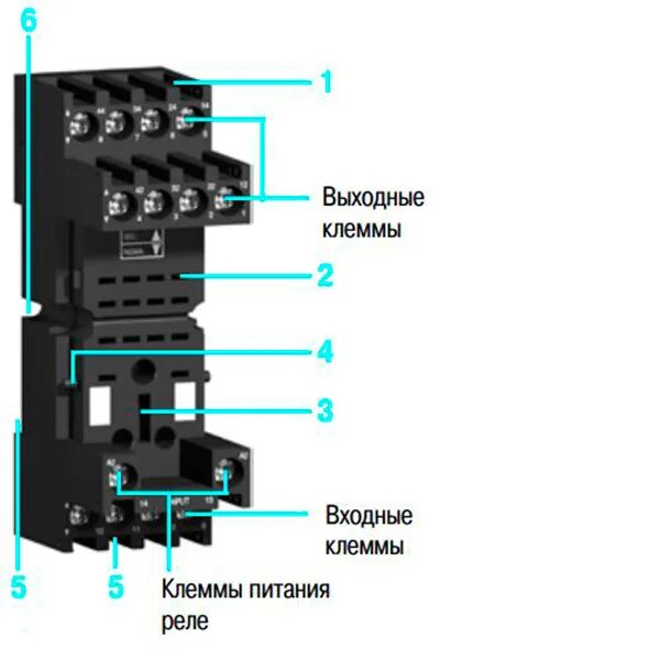 Подключение колодки реле RXM4LB2P7 SCHNEIDER ELECTRIC Реле электромеханическое: контакты 4CO 3A AgNi, Uка