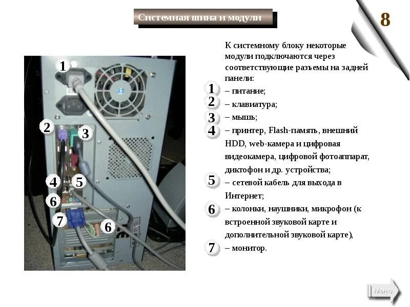 Подключение колонок системному блоку Устройство компьютера Принципы фон Неймана Логические узлы Системная шина и