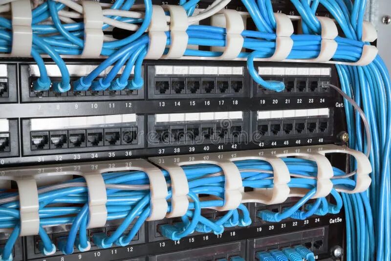 Подключение коммутатора к патч панели Server Rack with Blue Cables Stock Photo - Image of equipment, communication: 83