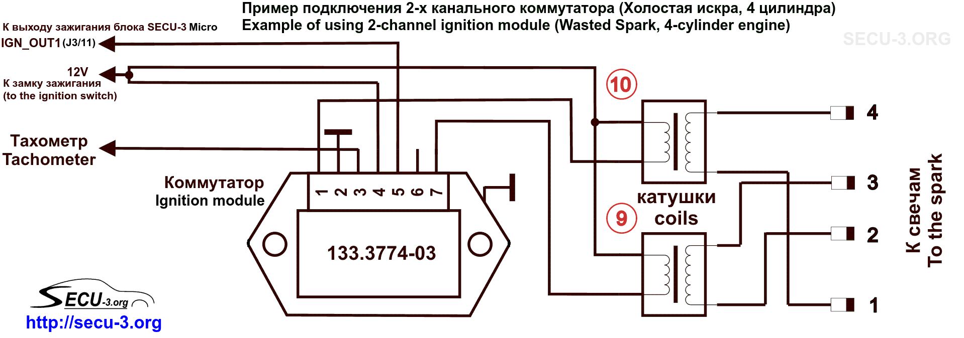 Подключение коммутатора катушки зажигания Блок МПСЗ SECU-3 Micro USB - МПСЗ SECU-3 / Ignition and fuel injection system