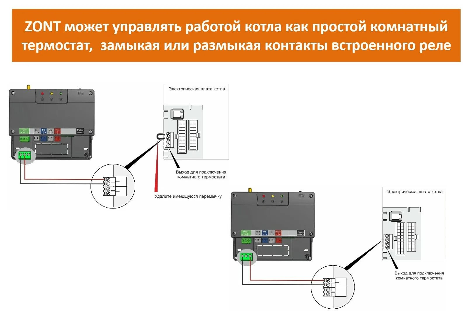 Рекомендуемые схемы подключения к GSM-Термометру совместно или без комнатного те