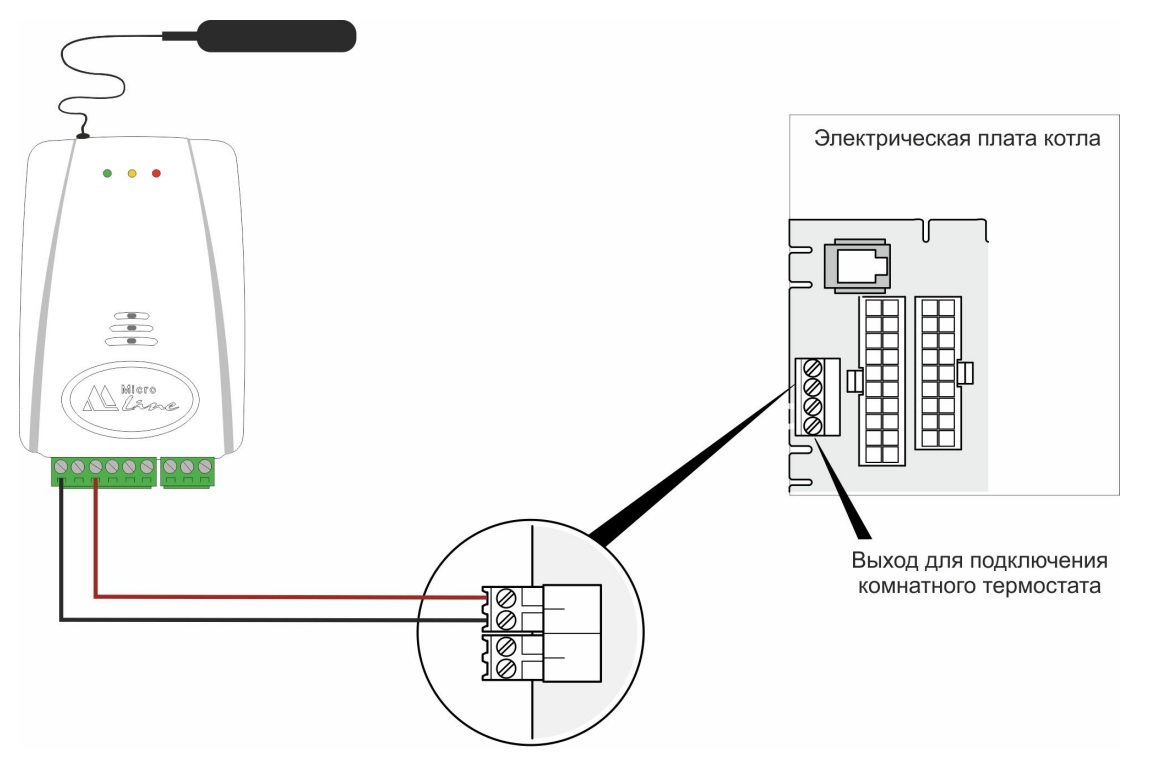 Подключение комнатного термостата к электрическому котлу Файл:Подключение к котлу без перемычки на клеммах комнатного термостата.jpg - Би