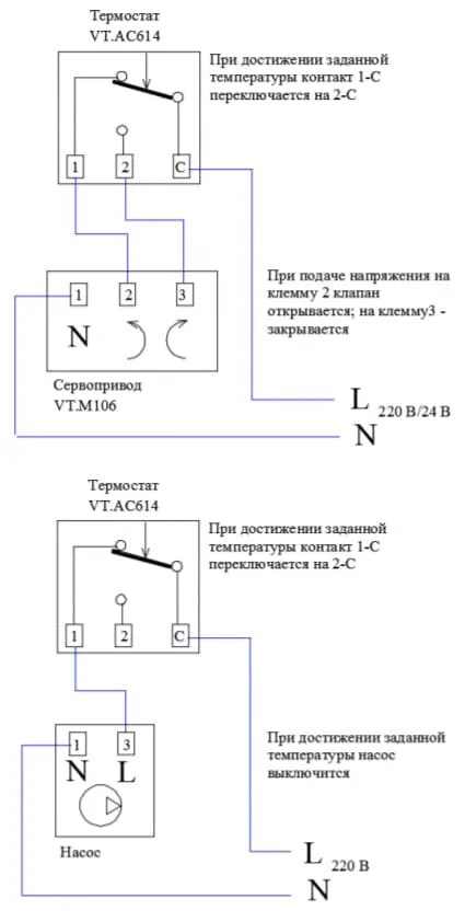 Подключение комнатного термостата к циркуляционному насосу Термостат VALTEC регулируемый, двухпозиционное реле, с накладным датчиком VT.АС6