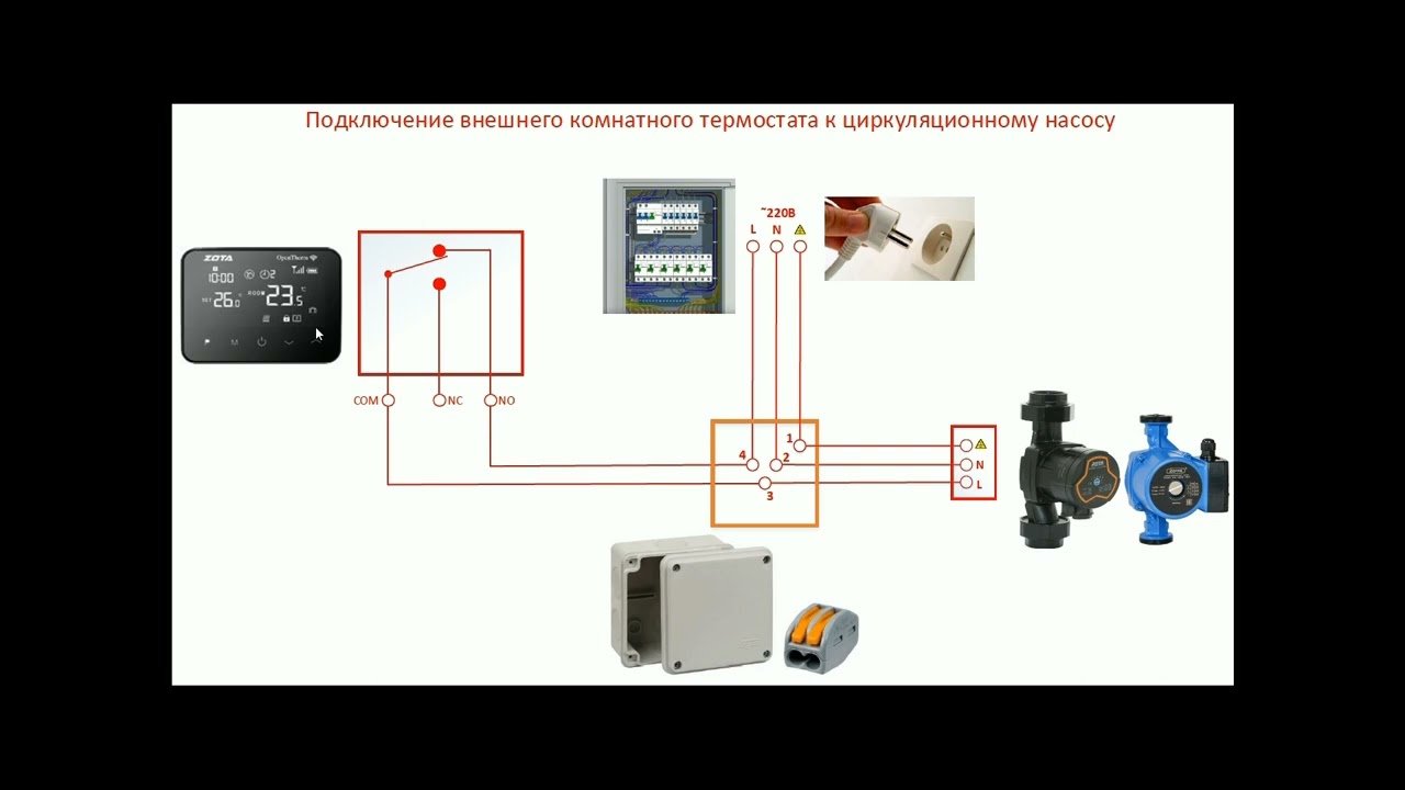 Подключение комнатного термостата к циркуляционному насосу Подключение термостата ZOTA к насосу - YouTube