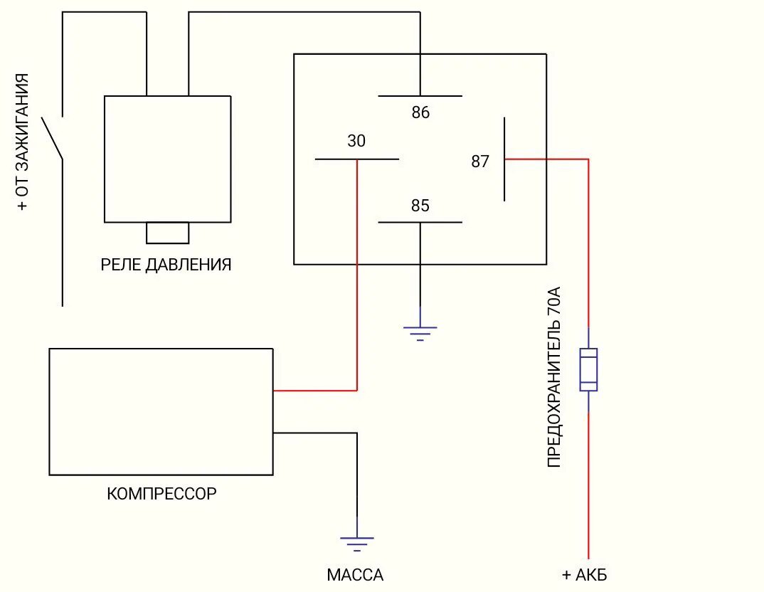 Подключение компрессора через реле Схема подключения ПНЕВМАПОДВЕСКИ на Лада ПРИОРА - Lada Приора седан, 1,6 л, 2008