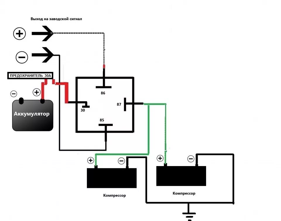 Подключение компрессора через реле 51 Гудок с двумя компрессорами - Lada Приора хэтчбек, 1,6 л, 2010 года электрони