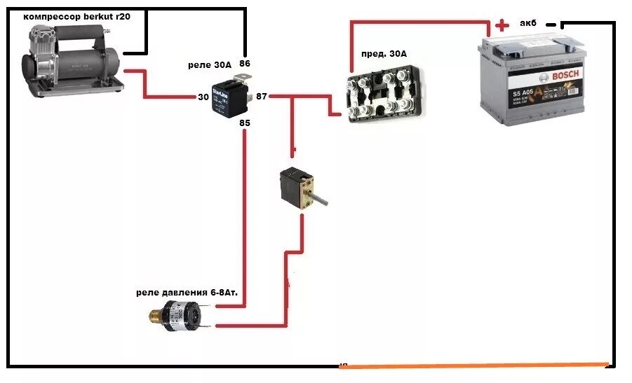Подключение компрессора через реле Установка пневмосистемы на основе компрессора Беркут SA-06 - Great Wall Wingle, 