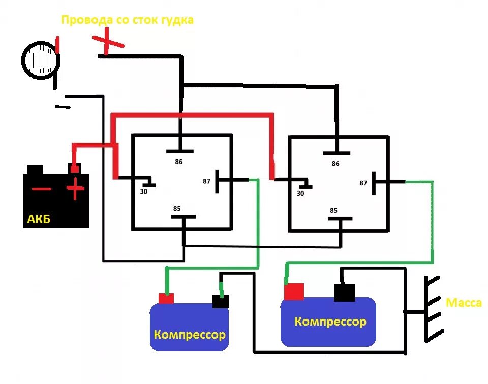 Подключение компрессора через реле Два компрессора на одну дудку - Lada Калина Спорт, 1,6 л, 2010 года тюнинг DRIVE