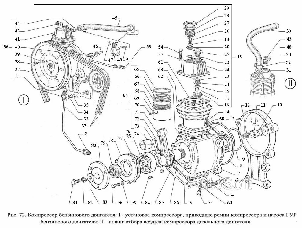 Подключение компрессора газ 66 Компрессор бензинового двигателя: I - Каталог запчастей Газ 3308 Садко (каталог 