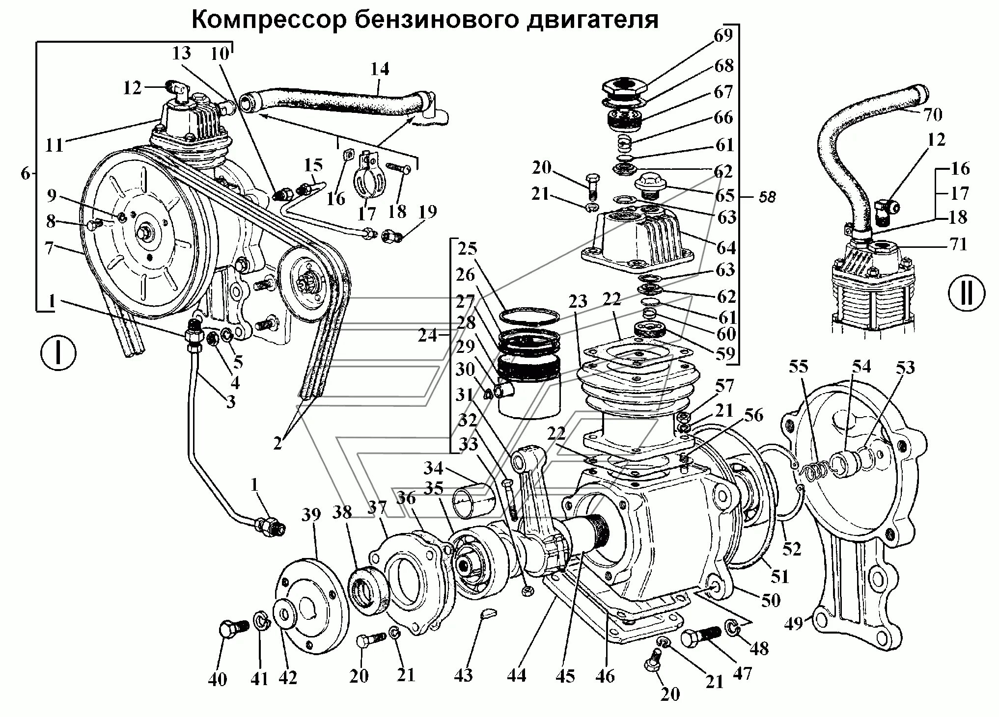 Подключение компрессора газ 66 Компрессор бензинового двигателя ГАЗ-3308 (Чертеж № 72: список деталей, стоимост