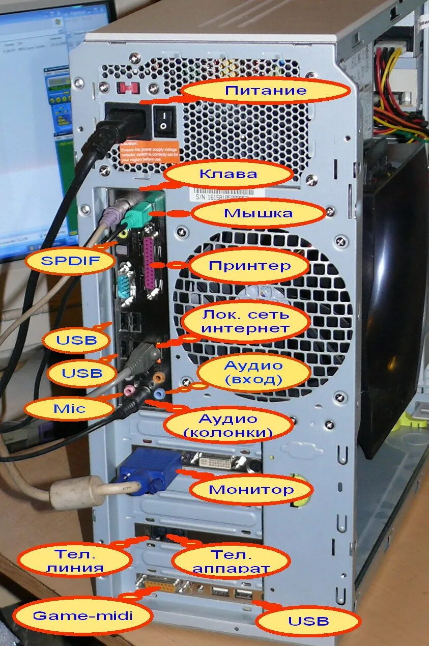 Подключение компьютера мастер Фото PC - задние разъемы (с подписями)10x15-rotate+labels, Computers-HardWare, -