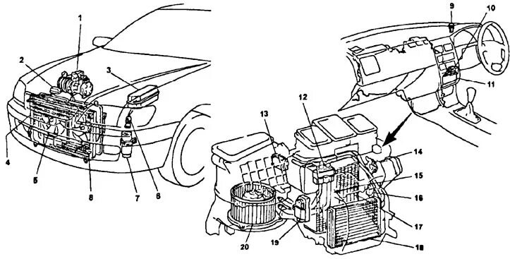 Подключение кондиционера к печке тойота корона фото Air conditioning system - general information (Toyota Corona T190, 1992-1997) - 