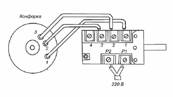 Подключение конфорки электроплиты с 4 контактами схема Как подключить электроконфорку с тремя выходами. Обозначаются просто 1,2,3? Элек