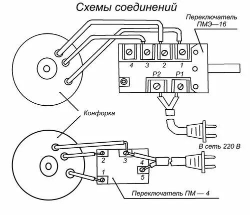 Подключение конфорки с 3 контактами Неактивно