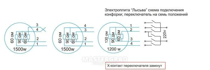 Подключение конфорки с 4 контактами Схема подключения конфорки с 4 контактами
