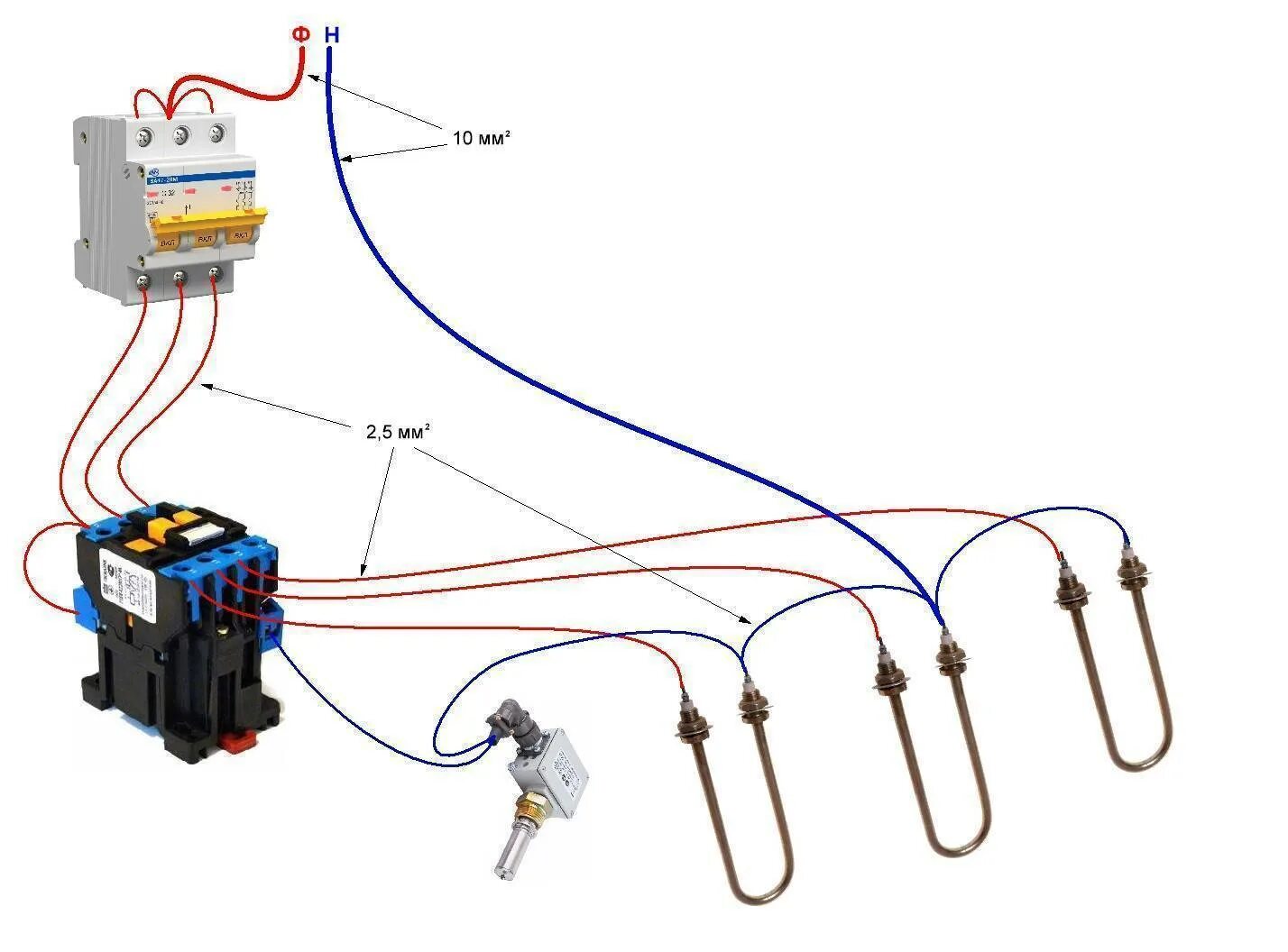 Подключение контактора через терморегулятор Установка контактора фото - DelaDom.ru