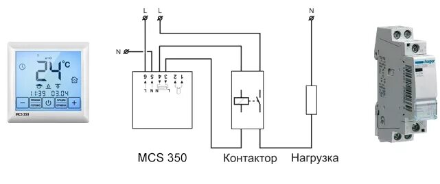 Подключение контактора через терморегулятор 2156347 MCS 350 Терморегулятор для теплого пола выгодно купить