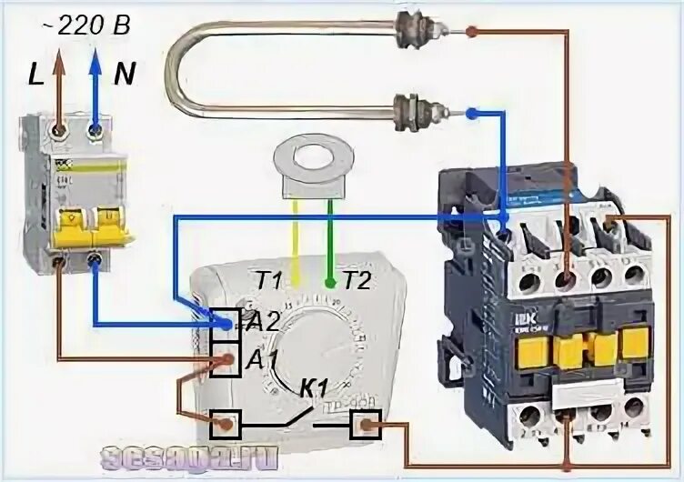 Подключение контактора схема 220 Терморегулятор wza 90e схема подключения к тену - Wza 90e схема подключения. Тер