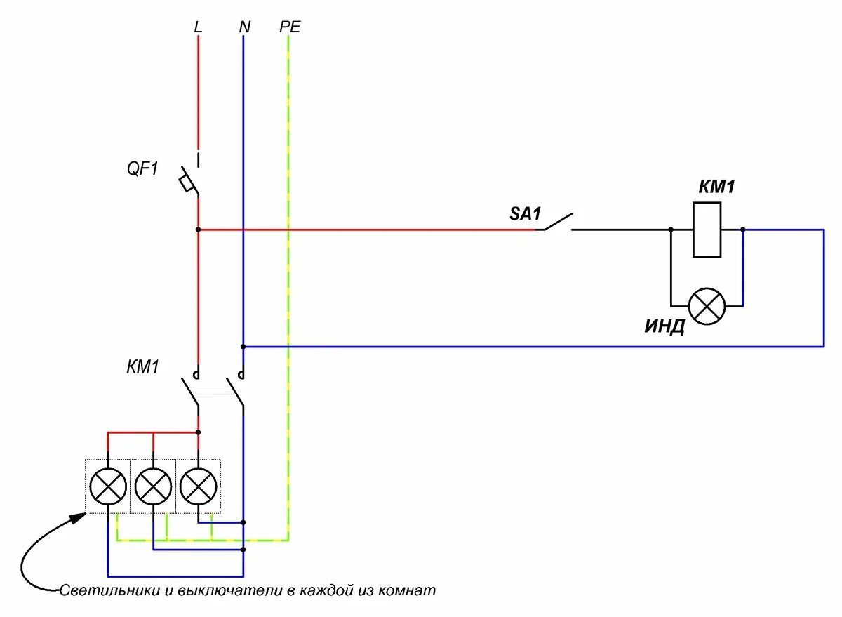 Подключение контактора схема 380 через выключатель Как подключить освещение через контактор и в каких случаях это нужно? Лампа Элек