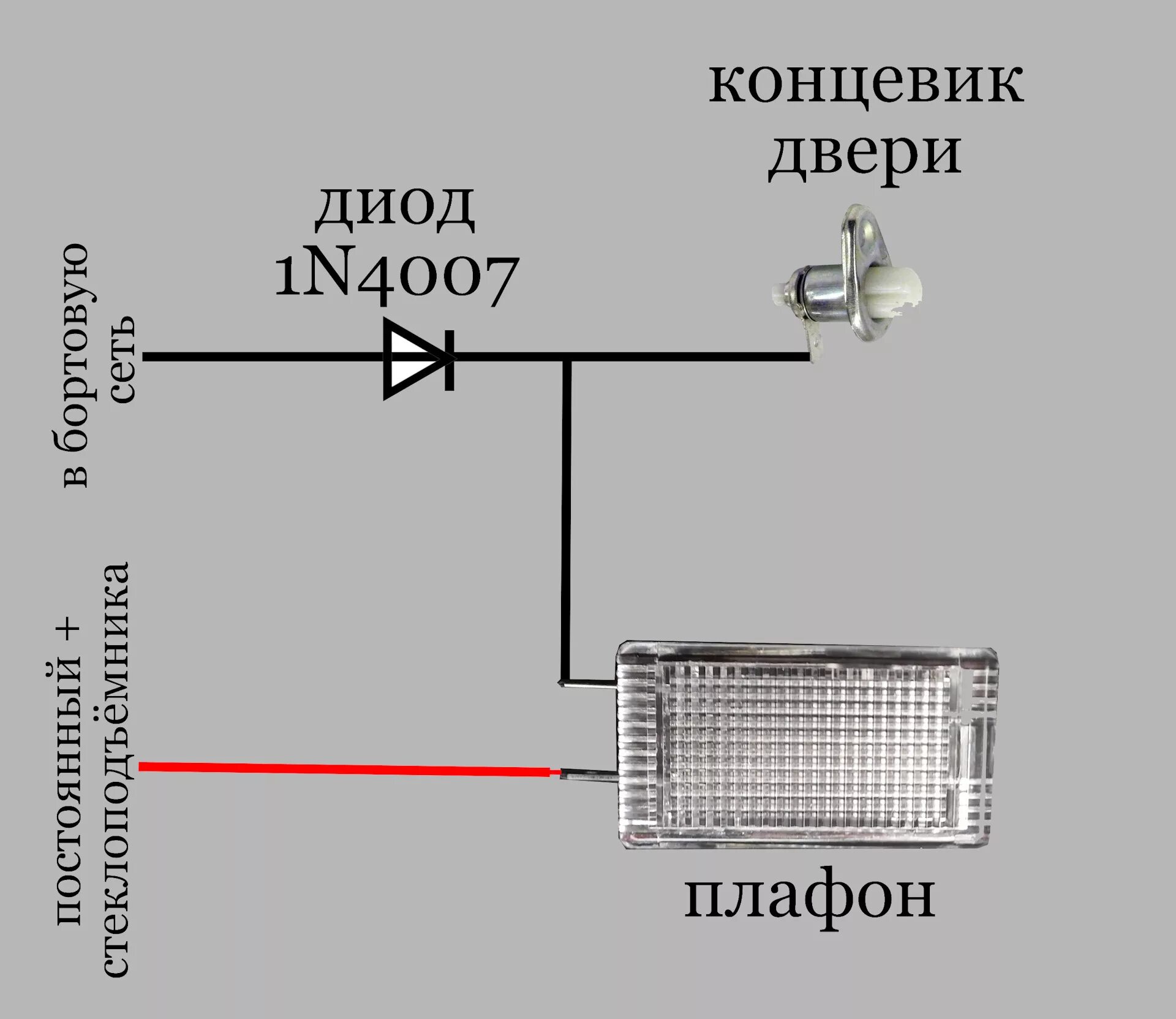 Подключение концевика через диод к сигнализации Интерьер. Часть 13. Подсветка зоны высадки - Lada 2114, 1,6 л, 2009 года электро