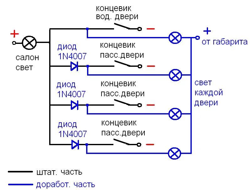 Подключение концевиков дверей к сигнализации через диоды Подсветка зоны выхода из авто - Ravon Nexia R3, 1,5 л, 2017 года тюнинг DRIVE2