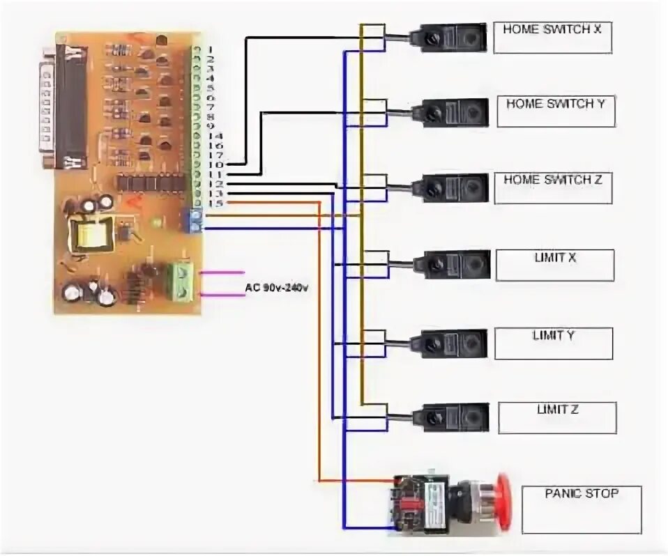 Подключение концевых датчиков Други,кому не сложно,киньте мне тупому,как подключать кнопки к ЧПУ (E-STOP,HOLD,