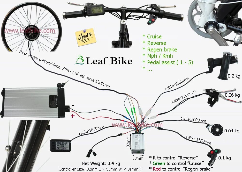 Подключение контроллера бесщеточного двигателя велосипеда 20 inch 36V 250W front bldc hub motor electric bike conversion kit