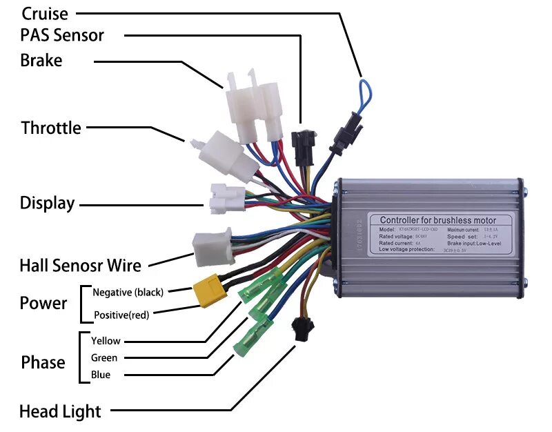 Подключение контроллера бесщеточного двигателя велосипеда Контроллер на 48в на выходе выдает 38.
