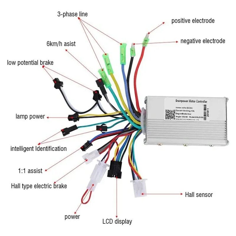 Подключение контроллера двигателю Инструмент для управления электрическим скутером, 36 В, 350 Вт, с ЖК-дисплеем Al
