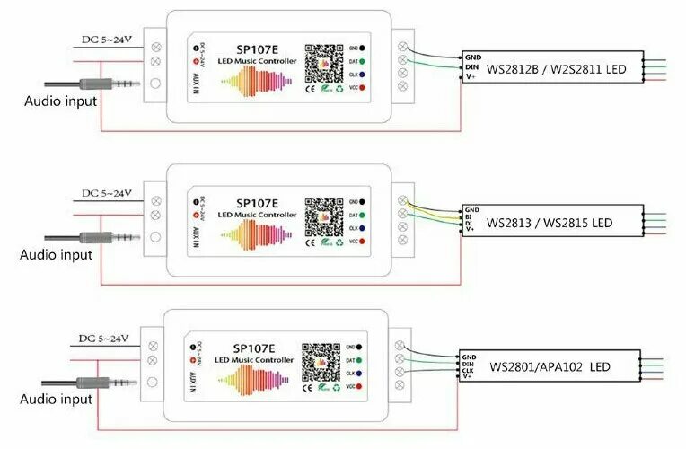 Подключение контроллера к телефону SPI Контроллер Аудио SP107E, Мини, Bluetooth, без пульта, 5-12В - купить в интер