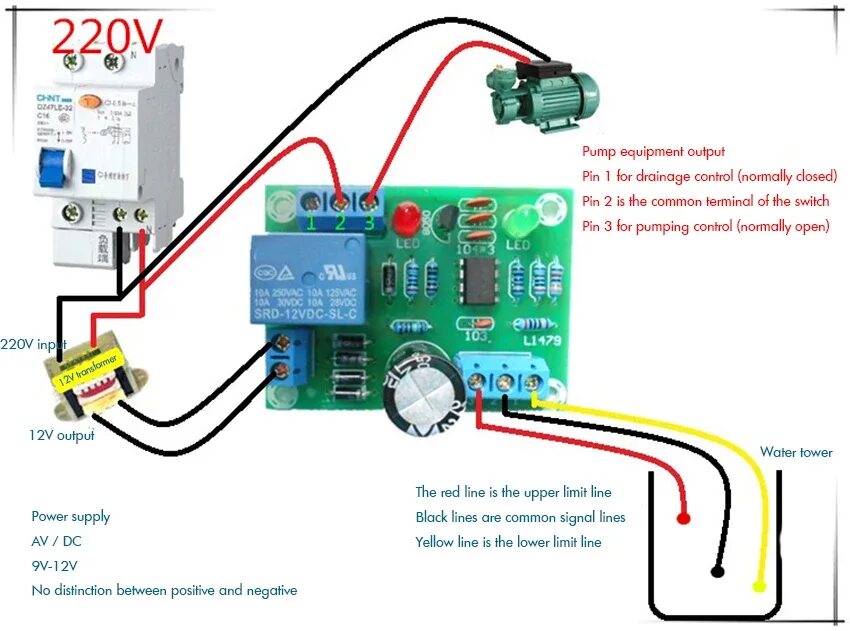 Подключение контроллера уровня воды Модуль датчика уровня жидкости, релейный переключатель контроллера 12 В постоянн
