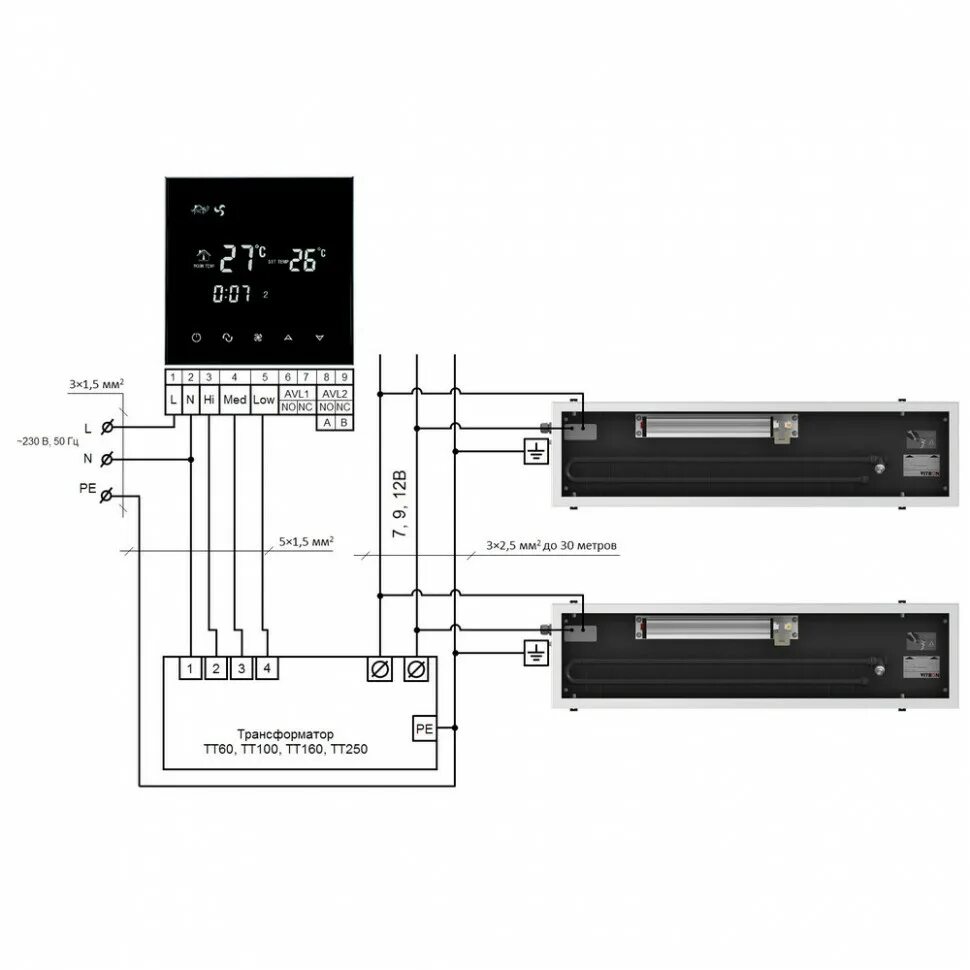 Подключение конвектора к теплым полам W-therm TVB 2AC термостат в Красноярске - магазин Чистый воздух