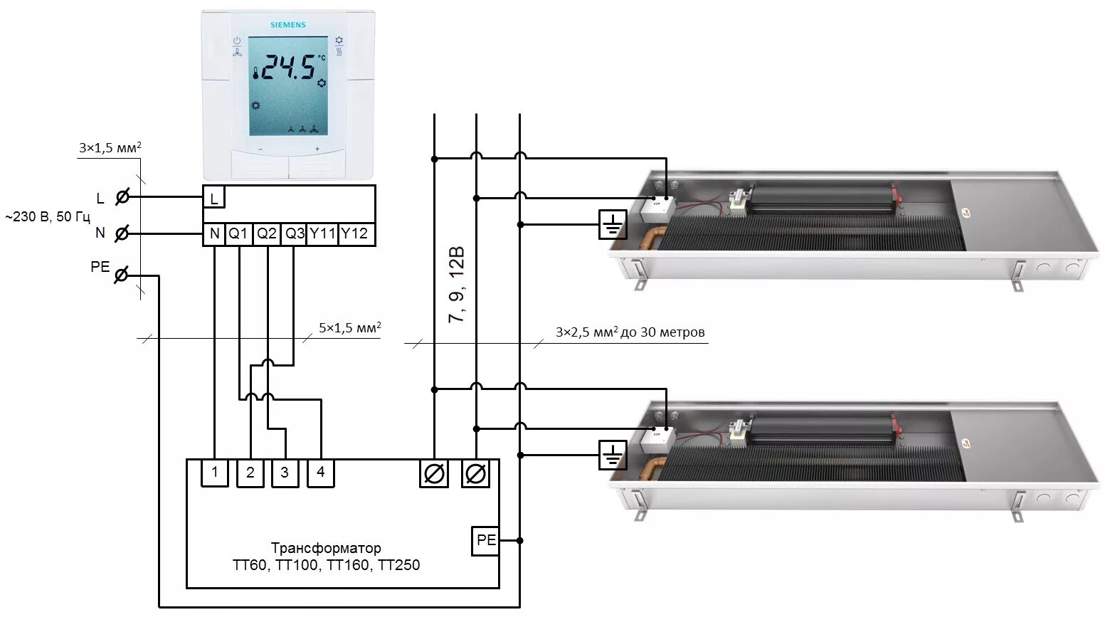 Подключение конвектора к теплым полам Подключение 12 V - Схемы подключения - Техинфо Завод EVA