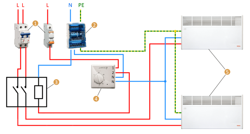 Подключение конвекторов через терморегулятор Подключение электрических конвекторов через контактор