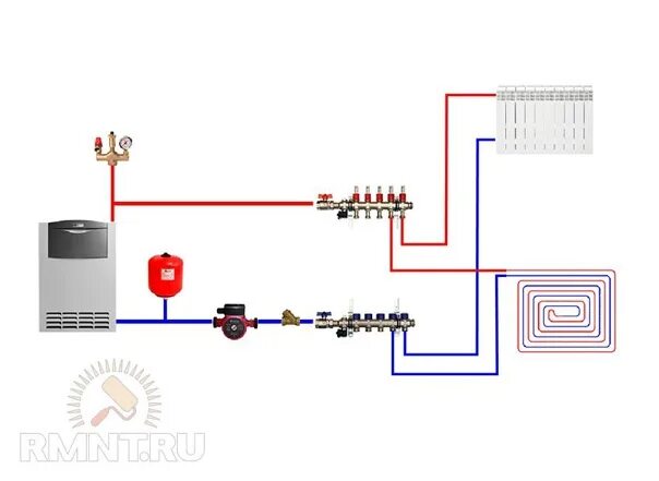 Подключение котла гризли схема отопления Heating boiler binding schemes for various types of circulation and contours Whe