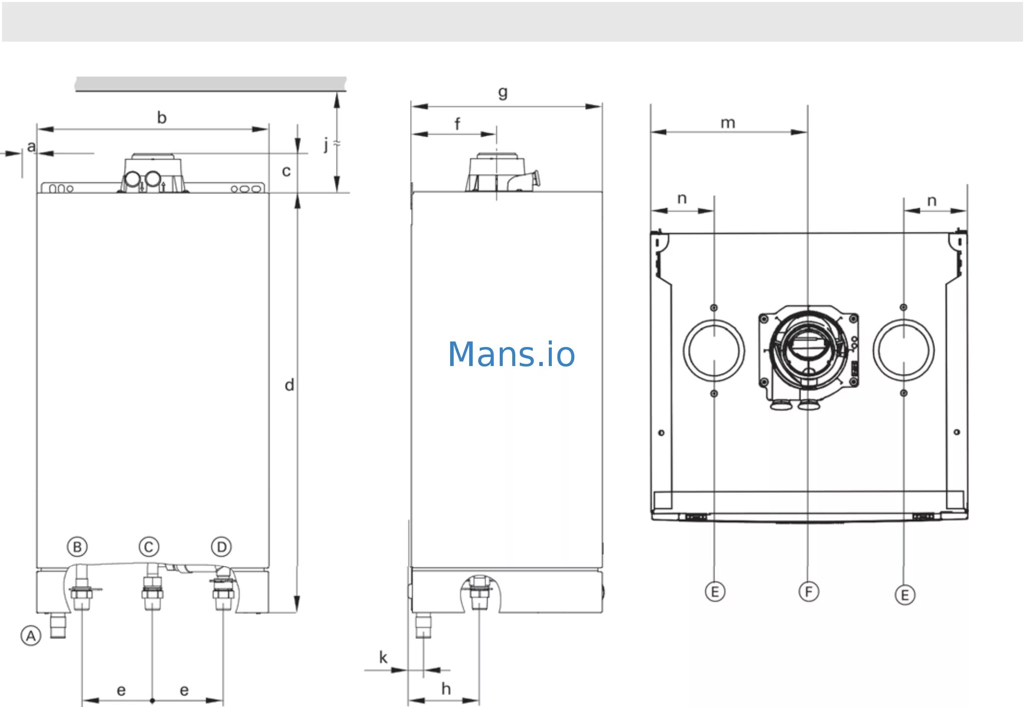 Подключение котла висман 100 Viessmann Vitodens 100-W, WB1B 7/32 Boiler dimensions without bottom piping conn