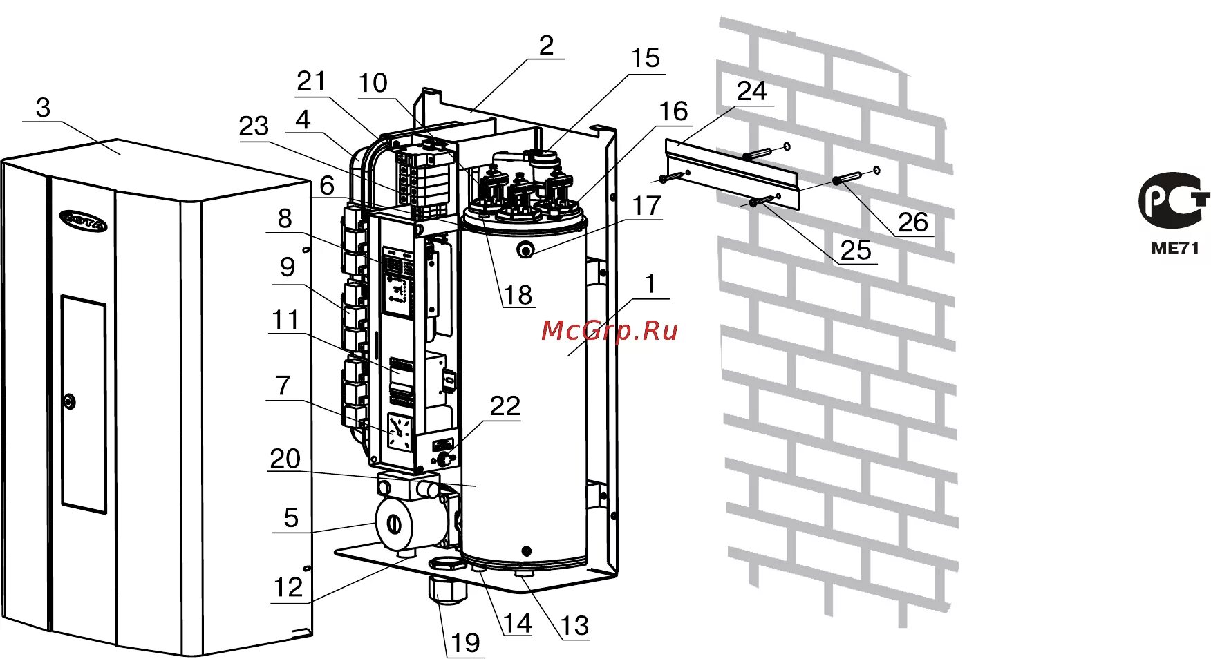 Подключение котла зота куба Zota MK 24 8/12 Рис 1 конструкция миникотельной и способ ее крепления к стене