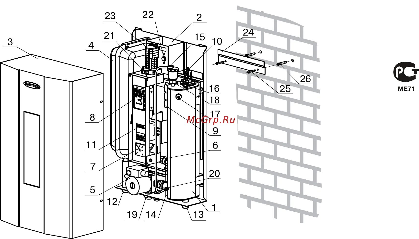 Подключение котла зота куба Zota MK 15 8/12 Рис 1 конструкция миникотельной и способ ее крепления к стене