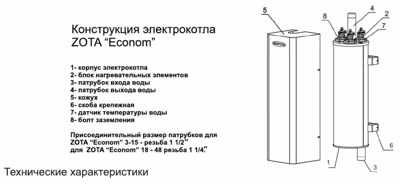 Подключение котла zota mk s Котел электрический ZOTA Econom 6 кВт (60м2) / Одноконтурный настенный электроко
