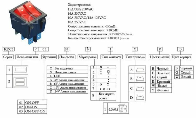 Подключение ксд 4 Разумная цена и экспресс доставка Переключатель KCD3-201N11CRB, информация, хара