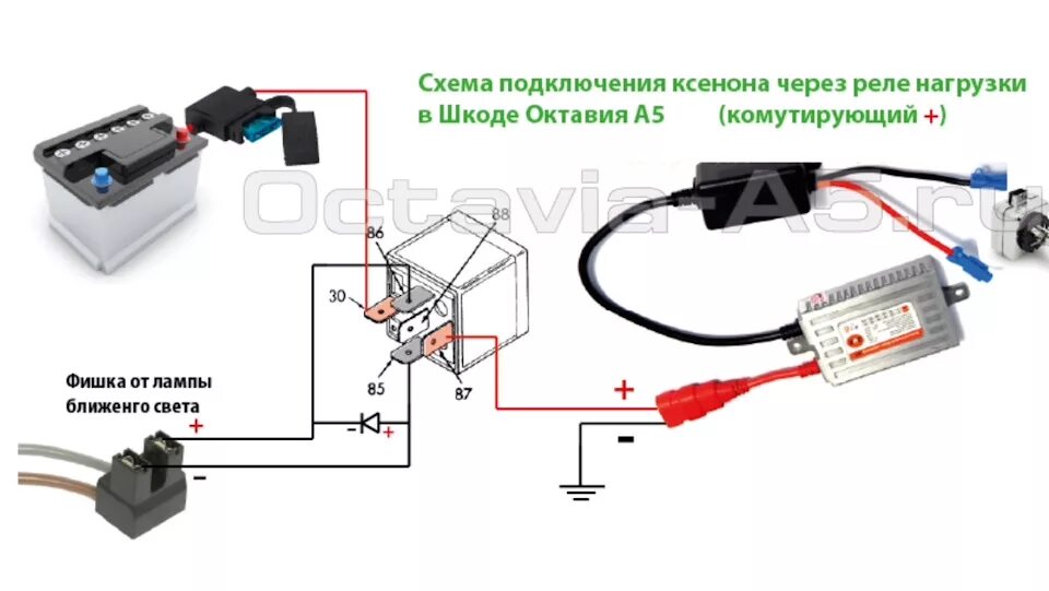 Подключение ксенона через реле Xenon в Octavia a5FL - Сообщество "XENON (Всё о ксеноне)" на DRIVE2