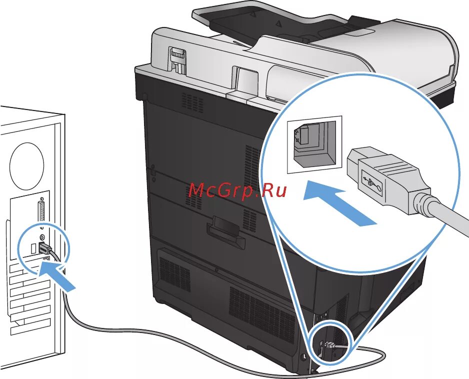 Подключение ксерокса к компьютеру HP LaserJet Enterprise 700 color MFP M775z+ 35/326 Подключение устройства к комп