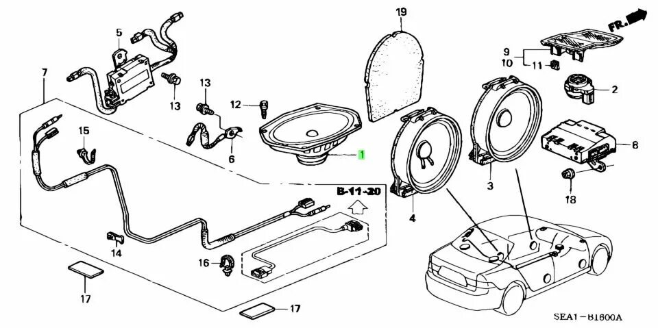 Подключение ктаг блок 39120 38210 Купить Honda 39120SEAE11 (39120-SEA-E11) Speaker Assy. (6X9" Single) для Honda A