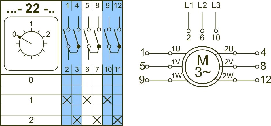 Подключение кулачкового переключателя на 3 положения переключатель 0-1-2 (Схема № 22) - Проект