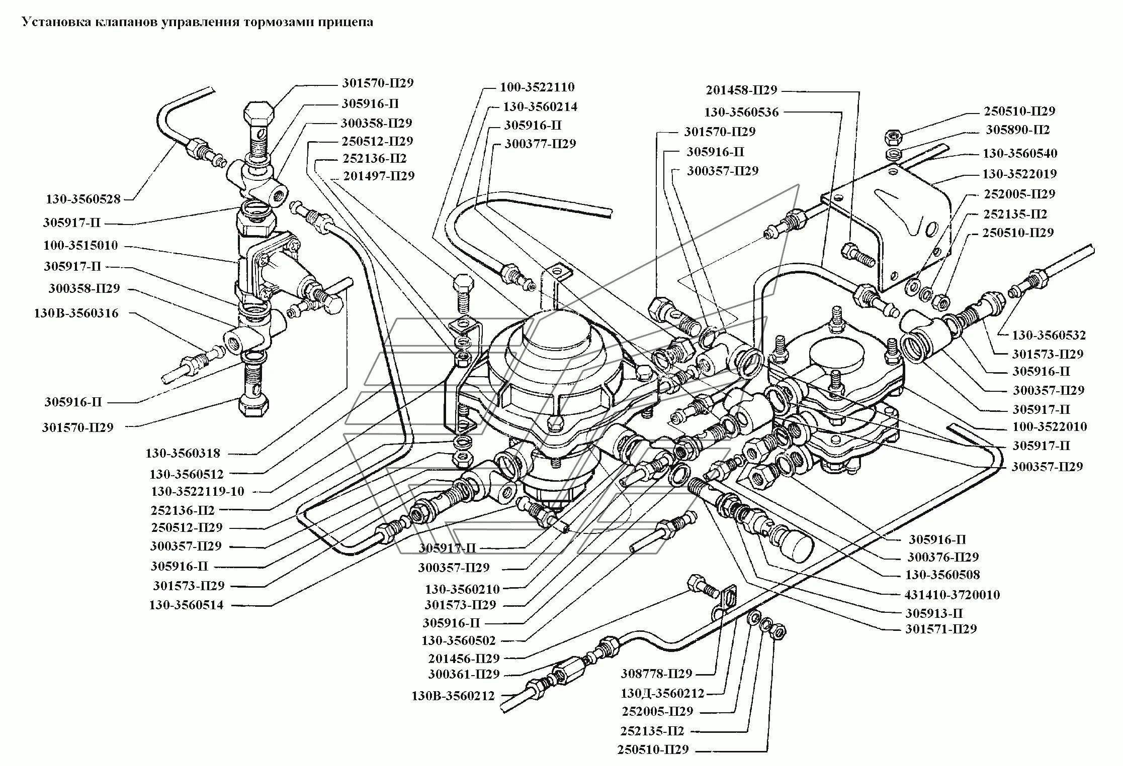 Подключение кутп 2 Тормоза\Установка клапанов управления тормозами прицепа ЗИЛ-431416 (Чертеж № 85: