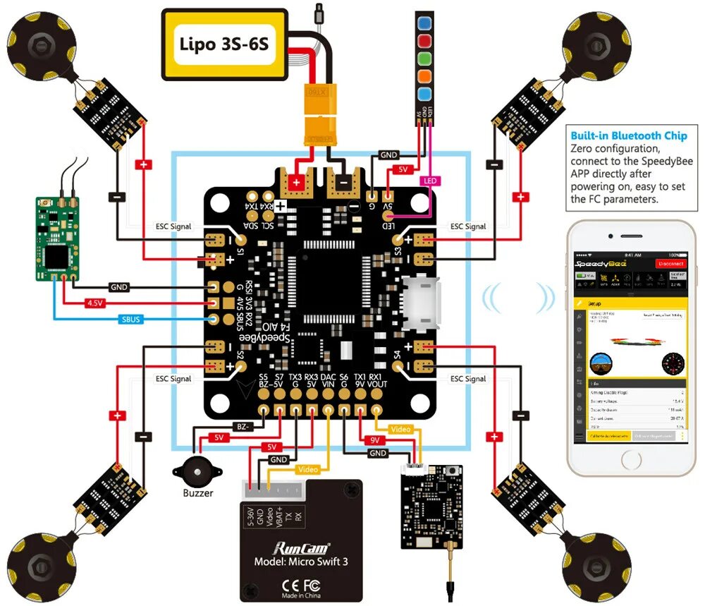 Подключение квадрокоптера к телефону SpeedyBee F4 AIO Flight Controller FPV Racing Drone