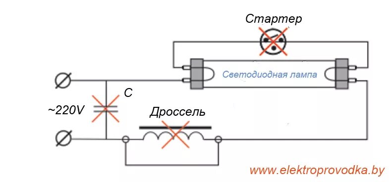 Подключение ламп без стартера Замена люминесцентных ламп на светодиодные HeatProf.ru